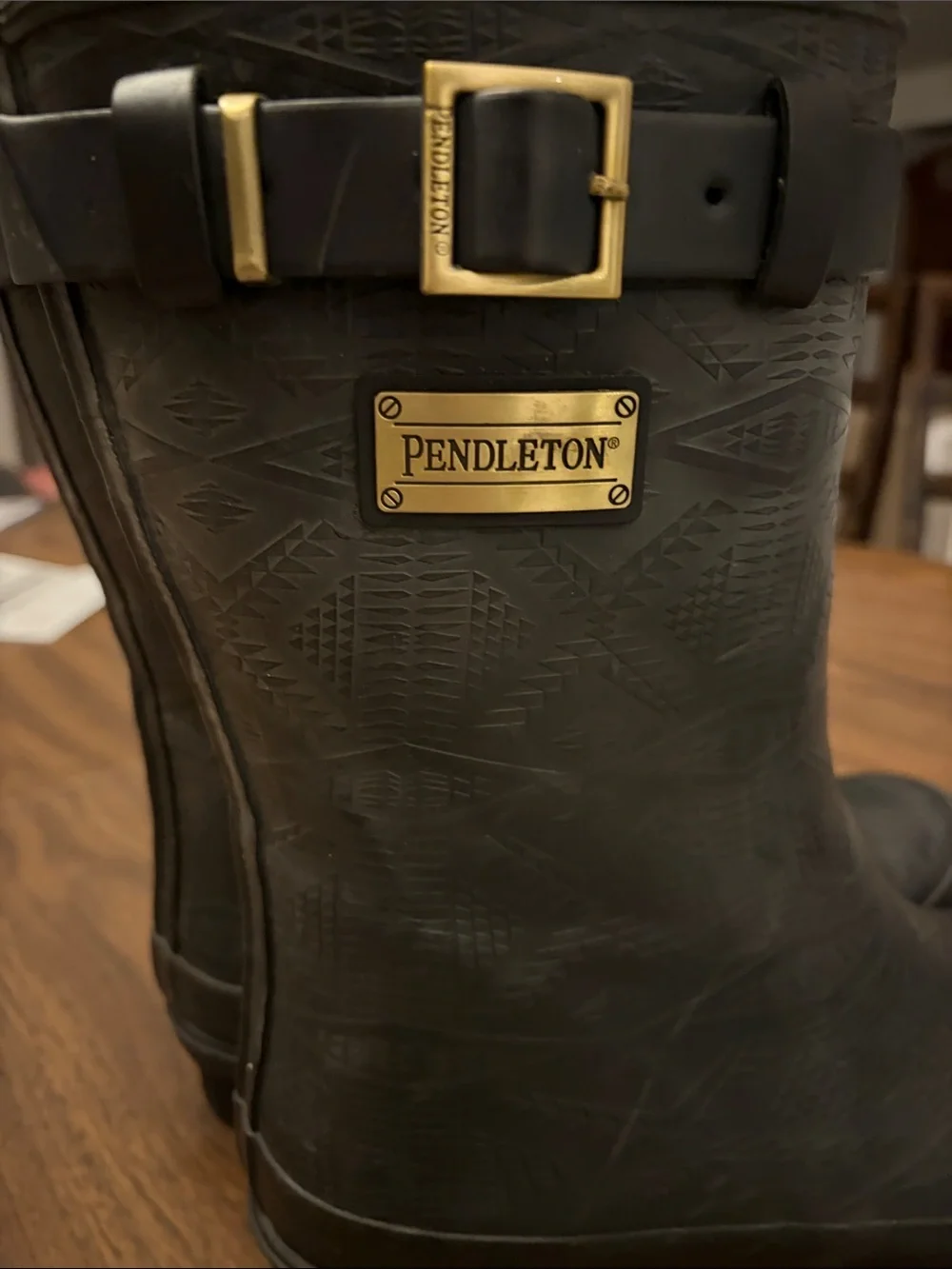 Pendleton Black Rain Boots with Gold Hardware NWOT -Sz 9